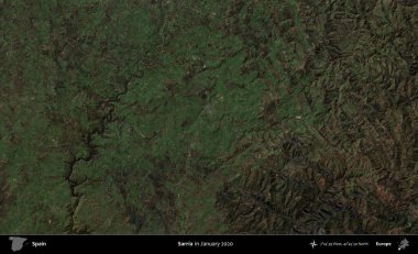 Sarria. Ocak 2020 'de çekilen Global Mozaik Sentinel-2 karolarından oluşan bir uydu görüntüsü üzerine İspanya' nın idari bölgesi
