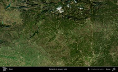 Solone 'lar. Ocak 2020 'de çekilen Global Mozaik Sentinel-2 karolarından oluşan bir uydu görüntüsü üzerine İspanya' nın idari bölgesi