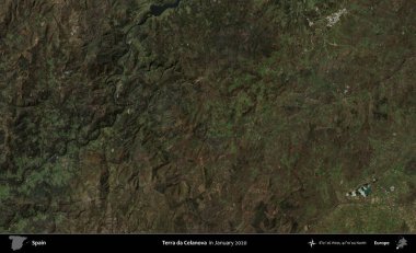 Terra da Celanova. Ocak 2020 'de çekilen Global Mozaik Sentinel-2 karolarından oluşan bir uydu görüntüsü üzerine İspanya' nın idari bölgesi