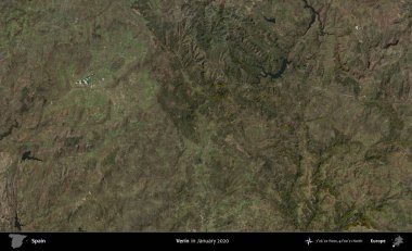 Verin. Ocak 2020 'de çekilen Global Mozaik Sentinel-2 karolarından oluşan bir uydu görüntüsü üzerine İspanya' nın idari bölgesi