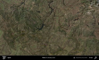 Viana. Ocak 2020 'de çekilen Global Mozaik Sentinel-2 karolarından oluşan bir uydu görüntüsü üzerine İspanya' nın idari bölgesi