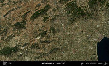 El Vinalopo Medio. Ocak 2020 'de çekilen Global Mozaik Sentinel-2 karolarından oluşan bir uydu görüntüsü üzerine İspanya' nın idari bölgesi