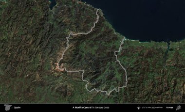 Marina Central 'da. İspanya 'nın idari alanı, Ocak 2020' de çekilen Global Mozaik Sentinel-2 karolarından oluşan bir uydu görüntüsü üzerinde özetlenmiştir.