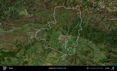 Irunerria. İspanya 'nın idari alanı, Ocak 2020' de çekilen Global Mozaik Sentinel-2 karolarından oluşan bir uydu görüntüsü üzerinde özetlenmiştir.