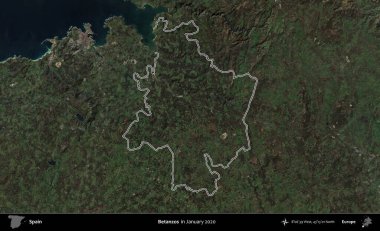 Betanzo 'lar. İspanya 'nın idari alanı, Ocak 2020' de çekilen Global Mozaik Sentinel-2 karolarından oluşan bir uydu görüntüsü üzerinde özetlenmiştir.