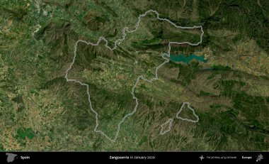 Zangozerria. İspanya 'nın idari alanı, Ocak 2020' de çekilen Global Mozaik Sentinel-2 karolarından oluşan bir uydu görüntüsü üzerinde özetlenmiştir.