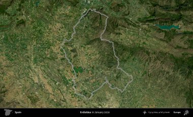 Erdialdea. İspanya 'nın idari alanı, Ocak 2020' de çekilen Global Mozaik Sentinel-2 karolarından oluşan bir uydu görüntüsü üzerinde özetlenmiştir.