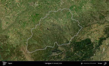 Garrigues. İspanya 'nın idari alanı, Ocak 2020' de çekilen Global Mozaik Sentinel-2 karolarından oluşan bir uydu görüntüsü üzerinde özetlenmiştir.