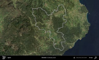 Kızlar. İspanya 'nın idari alanı, Ocak 2020' de çekilen Global Mozaik Sentinel-2 karolarından oluşan bir uydu görüntüsü üzerinde özetlenmiştir.