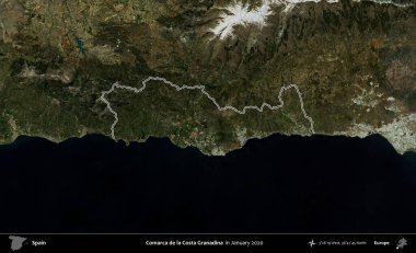Comarca de la Costa Granadina. İspanya 'nın idari alanı, Ocak 2020' de çekilen Global Mozaik Sentinel-2 karolarından oluşan bir uydu görüntüsü üzerinde özetlenmiştir.