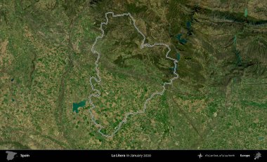 La Litera. İspanya 'nın idari alanı, Ocak 2020' de çekilen Global Mozaik Sentinel-2 karolarından oluşan bir uydu görüntüsü üzerinde özetlenmiştir.