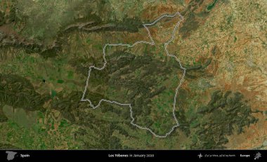 Los Yebenes. İspanya 'nın idari alanı, Ocak 2020' de çekilen Global Mozaik Sentinel-2 karolarından oluşan bir uydu görüntüsü üzerinde özetlenmiştir.