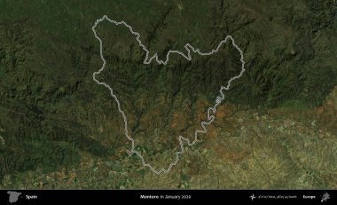 Montoro 'da. İspanya 'nın idari alanı, Ocak 2020' de çekilen Global Mozaik Sentinel-2 karolarından oluşan bir uydu görüntüsü üzerinde özetlenmiştir.