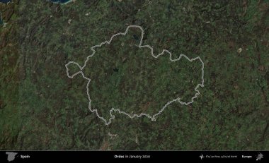 Emirler. İspanya 'nın idari alanı, Ocak 2020' de çekilen Global Mozaik Sentinel-2 karolarından oluşan bir uydu görüntüsü üzerinde özetlenmiştir.