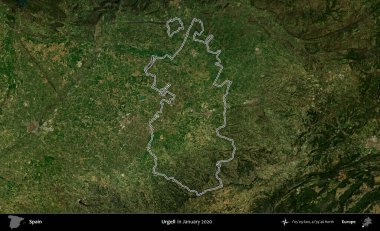 Urgell. İspanya 'nın idari alanı, Ocak 2020' de çekilen Global Mozaik Sentinel-2 karolarından oluşan bir uydu görüntüsü üzerinde özetlenmiştir.