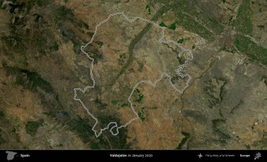 Valdejalon. İspanya 'nın idari alanı, Ocak 2020' de çekilen Global Mozaik Sentinel-2 karolarından oluşan bir uydu görüntüsü üzerinde özetlenmiştir.