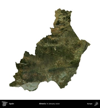 Almerya 'da. İspanya 'nın idari bölgesi, Ocak 2020' de çekilen Global Mozaik Sentinel-2 karolarından oluşan bir uydu görüntüsü üzerinde beyaza izole edildi.