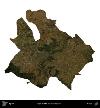 Bajo Martin. İspanya 'nın idari bölgesi, Ocak 2020' de çekilen Global Mozaik Sentinel-2 karolarından oluşan bir uydu görüntüsü üzerinde beyaza izole edildi.