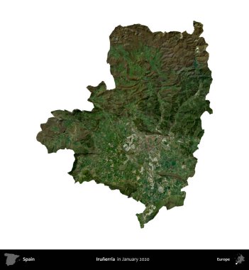 Irunerria. İspanya 'nın idari bölgesi, Ocak 2020' de çekilen Global Mozaik Sentinel-2 karolarından oluşan bir uydu görüntüsü üzerinde beyaza izole edildi.