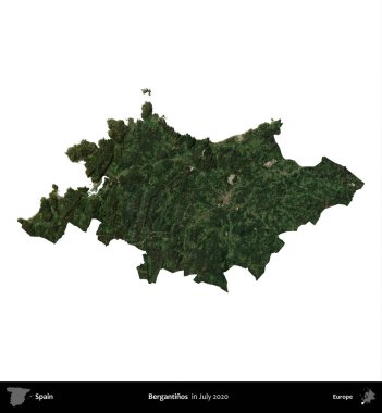 Bergantinos. İspanya 'nın idari bölgesi, Temmuz 2020' de çekilen Global Mozaik Sentinel-2 karolarından oluşan bir uydu görüntüsü ile beyaza izole edildi.