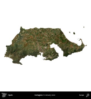 Cartagena 'da. İspanya 'nın idari bölgesi, Ocak 2020' de çekilen Global Mozaik Sentinel-2 karolarından oluşan bir uydu görüntüsü üzerinde beyaza izole edildi.