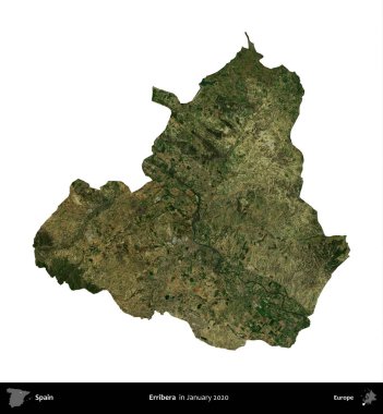Erribera. İspanya 'nın idari bölgesi, Ocak 2020' de çekilen Global Mozaik Sentinel-2 karolarından oluşan bir uydu görüntüsü üzerinde beyaza izole edildi.