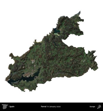 Gelincik. İspanya 'nın idari bölgesi, Ocak 2020' de çekilen Global Mozaik Sentinel-2 karolarından oluşan bir uydu görüntüsü üzerinde beyaza izole edildi.