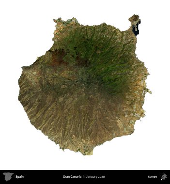 Büyük Kanarya. İspanya 'nın idari bölgesi, Ocak 2020' de çekilen Global Mozaik Sentinel-2 karolarından oluşan bir uydu görüntüsü üzerinde beyaza izole edildi.