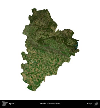 La Litera. İspanya 'nın idari bölgesi, Ocak 2020' de çekilen Global Mozaik Sentinel-2 karolarından oluşan bir uydu görüntüsü üzerinde beyaza izole edildi.