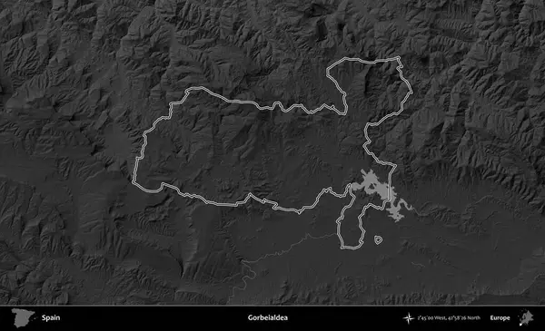 Gorbeialdea. İspanya 'nın idari bölgesi gri ölçekli yükseklik haritasında belirtilmiştir