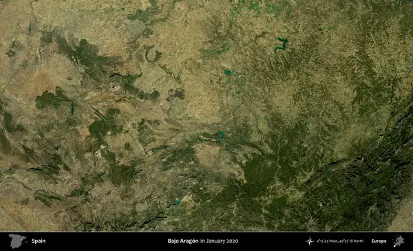 Bajo Aragon. Ocak 2020 'de çekilen Global Mozaik Sentinel-2 karolarından oluşan bir uydu görüntüsü üzerine İspanya' nın idari bölgesi