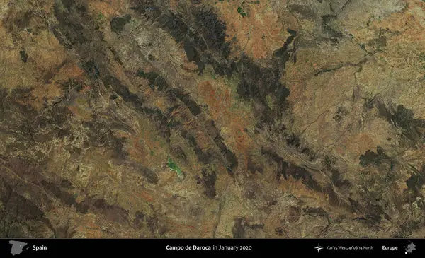 Campo de Daroca 'da. Ocak 2020 'de çekilen Global Mozaik Sentinel-2 karolarından oluşan bir uydu görüntüsü üzerine İspanya' nın idari bölgesi