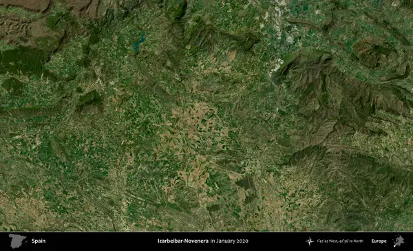 Izarbeibar-Novenera. Ocak 2020 'de çekilen Global Mozaik Sentinel-2 karolarından oluşan bir uydu görüntüsü üzerine İspanya' nın idari bölgesi