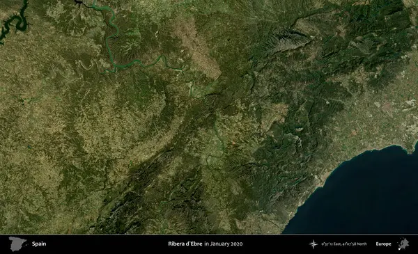 Ribera d'Ebre. Ocak 2020 'de çekilen Global Mozaik Sentinel-2 karolarından oluşan bir uydu görüntüsü üzerine İspanya' nın idari bölgesi