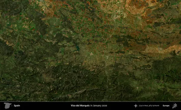 Viso del Marques. Ocak 2020 'de çekilen Global Mozaik Sentinel-2 karolarından oluşan bir uydu görüntüsü üzerine İspanya' nın idari bölgesi