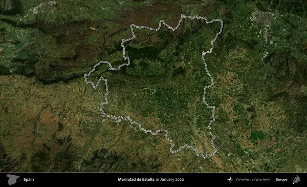 Merindad de Estella 'da. İspanya 'nın idari alanı, Ocak 2020' de çekilen Global Mozaik Sentinel-2 karolarından oluşan bir uydu görüntüsü üzerinde özetlenmiştir.