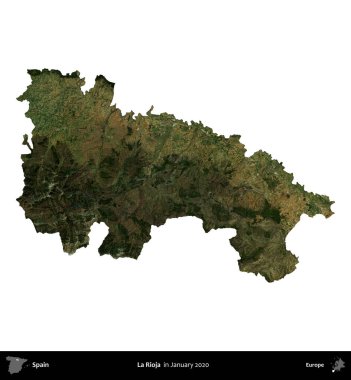 La Rioja. İspanya 'nın idari bölgesi, Ocak 2020' de çekilen Global Mozaik Sentinel-2 karolarından oluşan bir uydu görüntüsü üzerinde beyaza izole edildi.