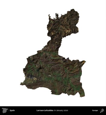 Larraun-Leitzaldea. İspanya 'nın idari bölgesi, Ocak 2020' de çekilen Global Mozaik Sentinel-2 karolarından oluşan bir uydu görüntüsü üzerinde beyaza izole edildi.