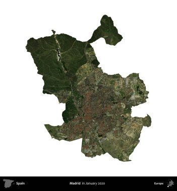 Madrid mi? İspanya 'nın idari bölgesi, Ocak 2020' de çekilen Global Mozaik Sentinel-2 karolarından oluşan bir uydu görüntüsü üzerinde beyaza izole edildi.