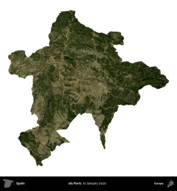 İskeleler. İspanya 'nın idari bölgesi, Ocak 2020' de çekilen Global Mozaik Sentinel-2 karolarından oluşan bir uydu görüntüsü üzerinde beyaza izole edildi.