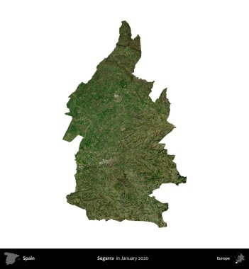 Segarra. İspanya 'nın idari bölgesi, Ocak 2020' de çekilen Global Mozaik Sentinel-2 karolarından oluşan bir uydu görüntüsü üzerinde beyaza izole edildi.