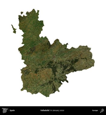 Valladolid. İspanya 'nın idari bölgesi, Ocak 2020' de çekilen Global Mozaik Sentinel-2 karolarından oluşan bir uydu görüntüsü üzerinde beyaza izole edildi.