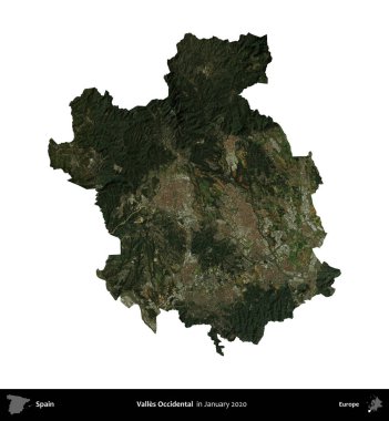 Valles Batı Yakası. İspanya 'nın idari bölgesi, Ocak 2020' de çekilen Global Mozaik Sentinel-2 karolarından oluşan bir uydu görüntüsü üzerinde beyaza izole edildi.