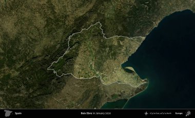Baix Ebre. İspanya 'nın idari alanı, Ocak 2020' de çekilen Global Mozaik Sentinel-2 karolarından oluşan koyu renkli bir uydu görüntüsü üzerinde vurgulandı ve özetlendi.