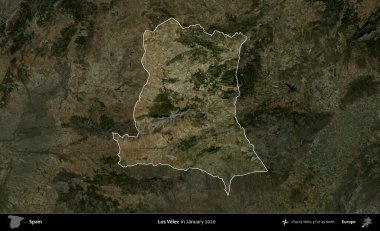 Los Velez. İspanya 'nın idari alanı, Ocak 2020' de çekilen Global Mozaik Sentinel-2 karolarından oluşan koyu renkli bir uydu görüntüsü üzerinde vurgulandı ve özetlendi.