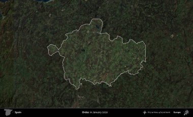 Emirler. İspanya 'nın idari alanı, Ocak 2020' de çekilen Global Mozaik Sentinel-2 karolarından oluşan koyu renkli bir uydu görüntüsü üzerinde vurgulandı ve özetlendi.