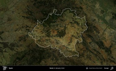 Özür dilerim. İspanya 'nın idari alanı, Ocak 2020' de çekilen Global Mozaik Sentinel-2 karolarından oluşan koyu renkli bir uydu görüntüsü üzerinde vurgulandı ve özetlendi.