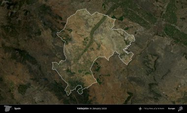 Valdejalon. İspanya 'nın idari alanı, Ocak 2020' de çekilen Global Mozaik Sentinel-2 karolarından oluşan koyu renkli bir uydu görüntüsü üzerinde vurgulandı ve özetlendi.