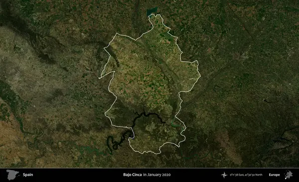 Bajo Cinca. İspanya 'nın idari alanı, Ocak 2020' de çekilen Global Mozaik Sentinel-2 karolarından oluşan koyu renkli bir uydu görüntüsü üzerinde vurgulandı ve özetlendi.