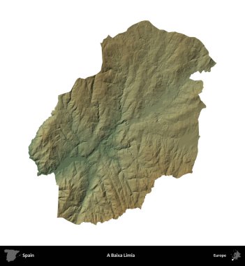 Bir Baixa Limia. İspanya 'nın idari bölgesi renkli bir yükseklik haritasında beyaza izole edilmiş
